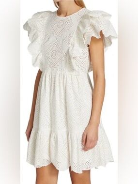 Sea New York Vienne Eyelet Mini Dress NWT White Open Back Ruffle Small